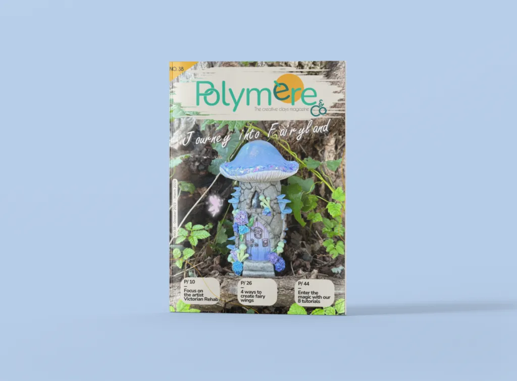 Polymère and Co magazine NO38 Journey into Fairyland cover on a blue background