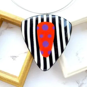 Pendentif bombé pois rayures chevrons